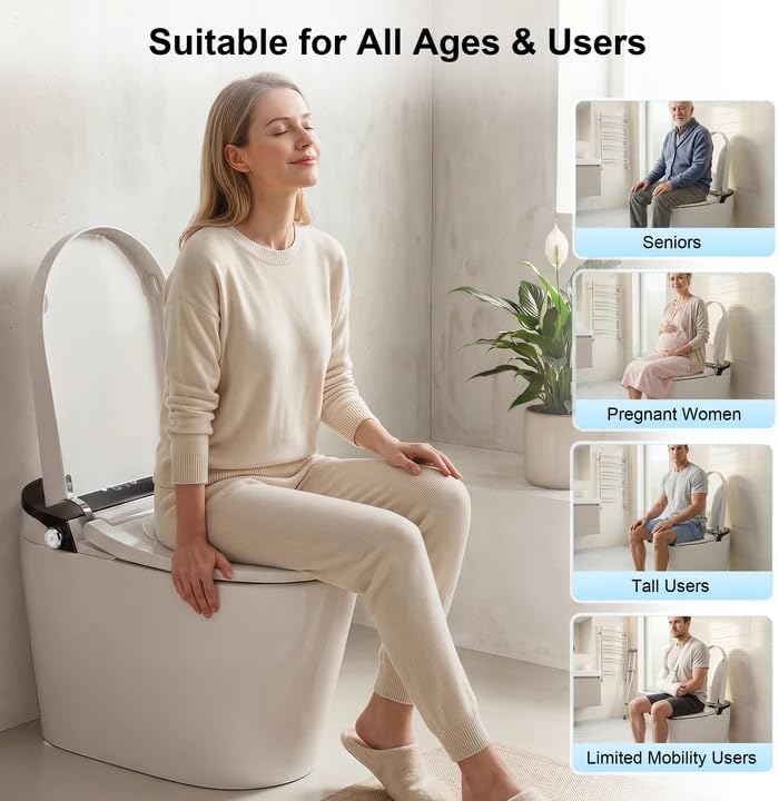 Smart Toilet with Built-in Bidet, One Piece Tankless Electric Bidet Toilet, Heated Seat & Warm Dryer, Auto Lid, Walk-Away Flush, Foot Sensor