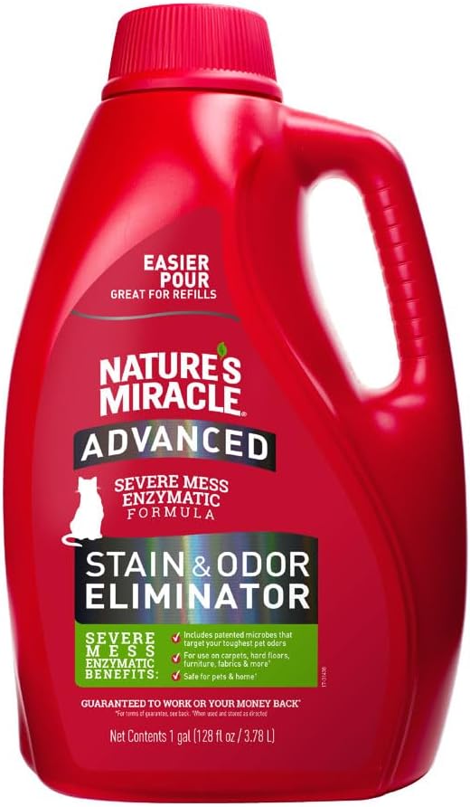 Nature’s Miracle Advanced Cat Stain & Odor Eliminator, Severe Mess, 32 oz | Enzymatic Cleaner Eliminates the Toughest Cat Messes, For Use on Multiple Surfaces, Safe For Pets and Home*, Fresh Scent