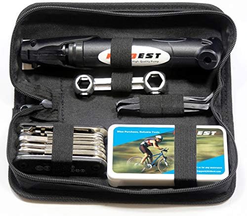 Bike Repair Bag with Tire Pump and Portable Bicycle Kit for Camping Travel | All in One Tool kit, 16 in 1 Bike Multitool, Bike Glueless Patches, Bicycle Tire Repair Kit, Fits Mountain & Road Bike
