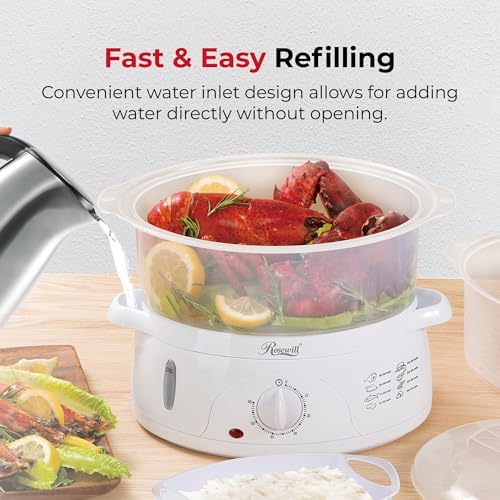 Rosewill Electric Food Steamer with 3 Tiers BPA-Free Stackable, Dishwasher Safe Baskets, 800W with fast steam heating within 40s