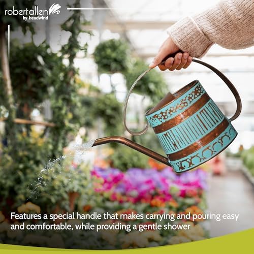 Robert Allen MPT01508 Danbury Metal Watering Can, Teal/Copper