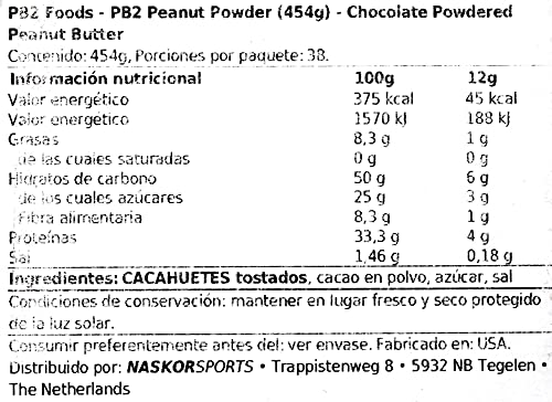 PB2 Powdered Chocolate Peanut Butter with Cocoa - 4g of Protein, 90% Less Fat, Certified Gluten Free, Only 50 Calories per Serving for Shakes, Smoothies, Low-Carb, Keto Diets