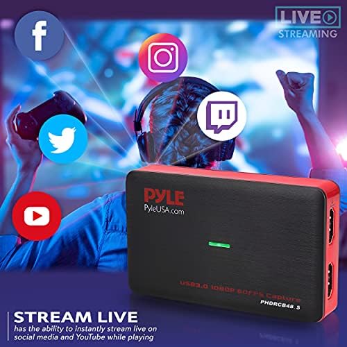 PyleUsa Capture Card Device, 4K HDMI Video Capture Card, 1080P 60FPS, HDMI to USB 3.0 Capture Card for Live Streaming Work with Camera, USB, SD, PC