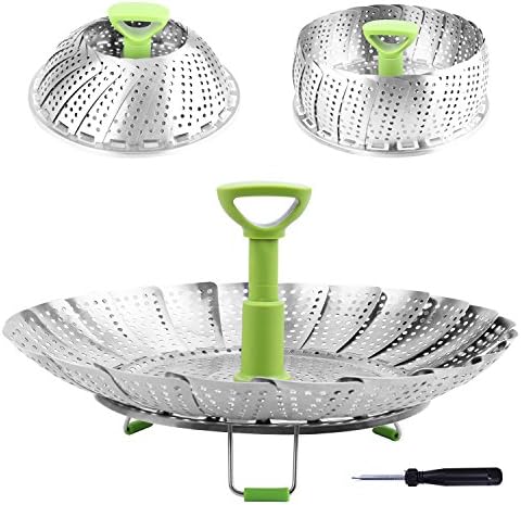 Consevisen Vegetable Steamer Basket for Cooking Food, Stainless Steel Veggie Steam Basket for Pot, Folding Expandable Steaming Insert with Extendable Handle Fits Various Size Pot, 7.1" to 11"