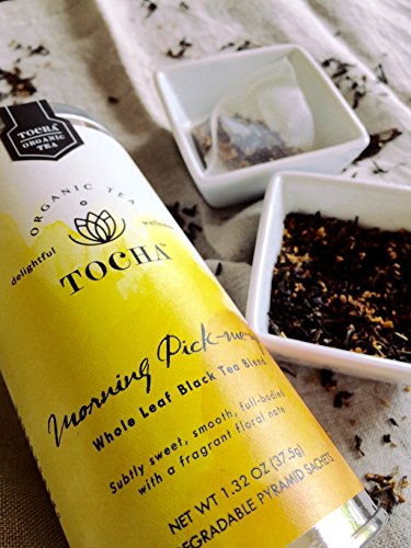 Tocha Organic Morning Pick-Me-Up Black Tea – Bold & Smooth Caffeine Boost | 15 Biodegradable Pyramid Bags | Floral Osmanthus Aroma