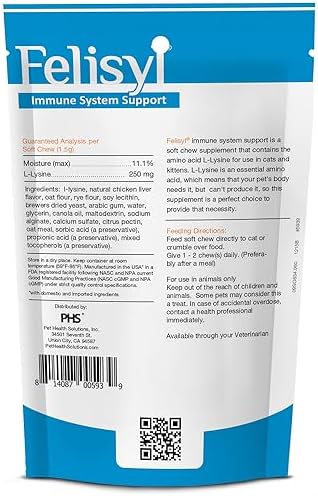 Immune System Support for Cats - Amino Acid L-Lysine - Produce Antibodies - Healthy Tissue, Respiratory Health, Vision - 60 Soft Chews