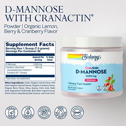 SOLARAY D-Mannose with CranActin Cranberry AF Extract Powder, 2000 mg, 400 mg of Cranberry Extract, Healthy Urinary Tract Support
