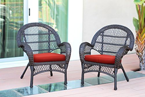 Jeco Wicker Chair with Red Cushion, Set of 2, White/W00206-