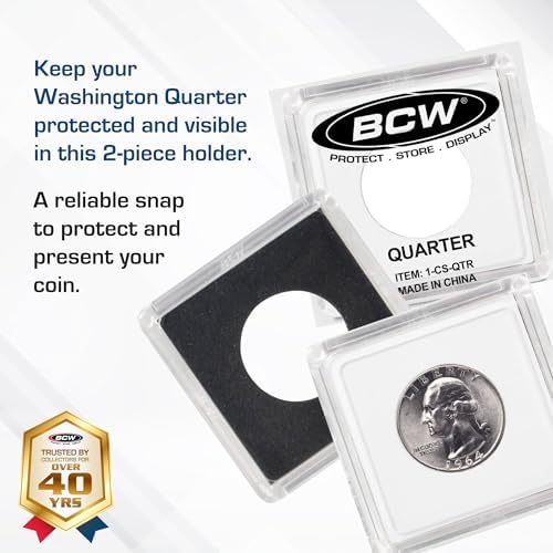 BCW 2x2 Coin Snap - 25 ct Penny Holder | Archival Safe Coin Protector | Crystal Clear Polystyrene Coin Display Case | Ideal for US Lincoln Penny | Coin Holders for Collectors