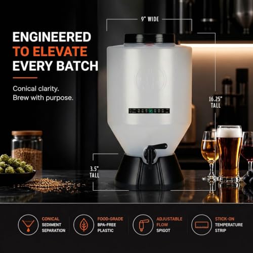 Conical Fermenting System - NO AIRLOCK OR Siphon Required - Made of BPA Free Food Grade Plastic that imparts Zero unwanted Flavors into Your Brew!