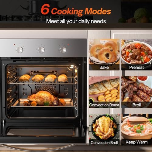 Empava 24" Electric Single Wall Oven with 6 Cooking Functions | Mechanical Knobs Control in Stainless Steel