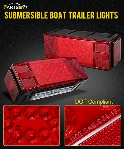 Partsam 12V LED Submersible Low Profile Rectangular Trailer Lights