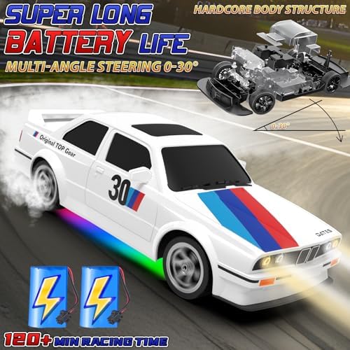 Remote Control Cars 1:16 Scale RC Drift Car 2.4Ghz 30KM/H High Speed 4WD RTR Racing Car with Drift Tires LED Lights 2PCS Rechargeable Batteries RC Sport Cars Toys for Adults Boys Girls Kids Gift