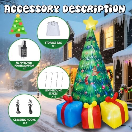 6.5FT H Animated Christmas Inflatable Tree with Santa Claus Chased by Dog Build-in LED Lights Funny Inflatable Dog Chasing Santa Claus,Blow Up Christmas Indoor Outdoor Decor