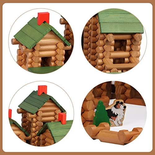 Wondertoys 170 Pieces Wood Logs Set Ages 3+, Classic Building Log Toys for Boy, Creative Construction Engineering Educational Gifts