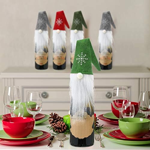 Boao 6 Sets Christmas Gnome Wine Bottle Covers Knit Toppers Party,Style 9