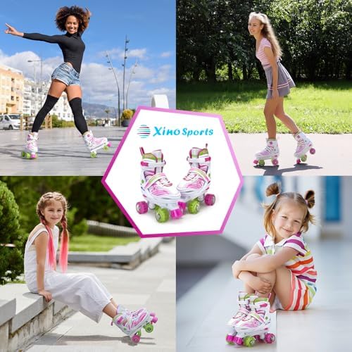 XinoSports Kids Adjustable Roller Skates for Girls & Boys with Light Up Wheels (Ages 5-20) – Roller Skates with Illuminating Wheels