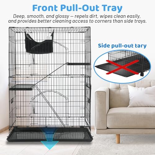 Homey Pet 51 Inch Cat Cages Indoor w/Side Door, Paw-Safe Plastic Platform