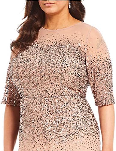 Adrianna Papell Women's Beaded Illusion Dress | Long Sequin Evening Dress with Fitted Bodice & Tulle Skirt Overlay