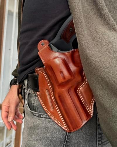 Premium Leather Three Slot OWB Pancake Holster with Thumb Break Fits, GP-100 357 Magnum 4.20" Barrel (Please Choose Your Hand Draw) Brown Color