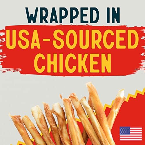 Canine Chews 5" Chicken Coated Sticks - Pack of 100 Chicken Wrapped Rawhide Dog Treats - 100% Real USA-Sourced Chicken Coating - Protein-Dense Dog