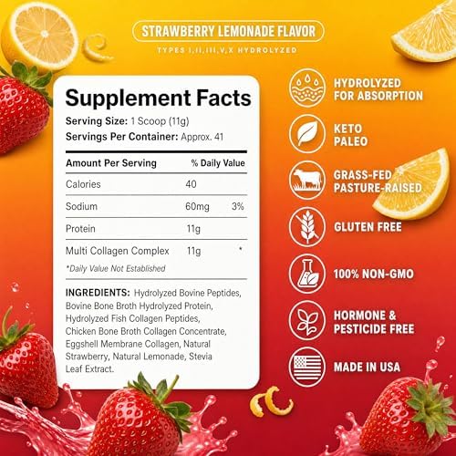 Healthy Living Proteins | Multi Hydrolyzed Collagen Peptides Type I, II, III, V, & X | Grass Fed Bovine, Wild Caught Marine, Free Range Chicken | Gluten Free (Unflavored, 1 Pound (Pack of 1))