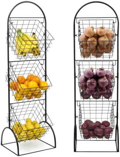 Sorbus 3-Tier Wire Market Basket Storage for Fruit, Vegetables, Toiletries, Household Items, Stylish Tiered Serving Stand for Kitchen