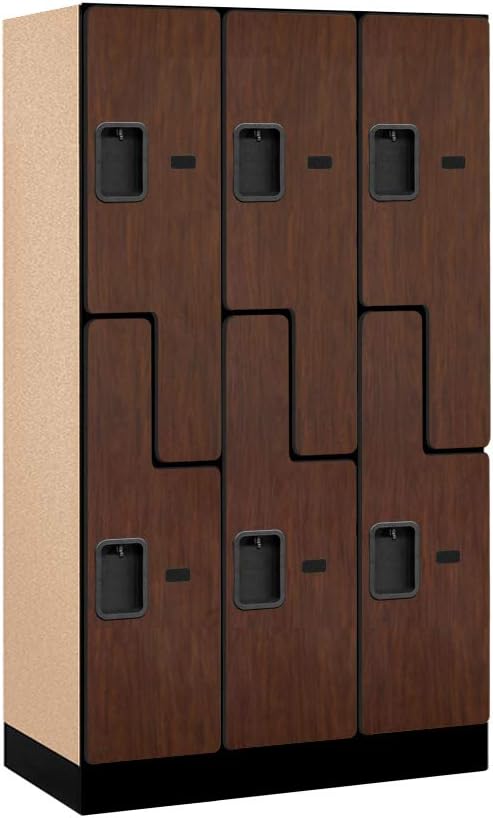 Salsbury Industries Double Tier 'S' Style Designer Wood Locker, Mahogany, 5' 3" x 15"