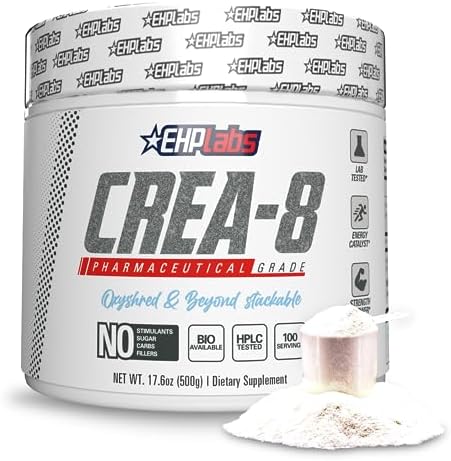EHP Labs CREA-8 Creatine Monohydrate Powder, Unflavored, 100 Servings | Micronized Creatine For Muscle Growth, Strength & Energy. Mixes Easily, No Clumping. Pre Or Post Workout. 500g