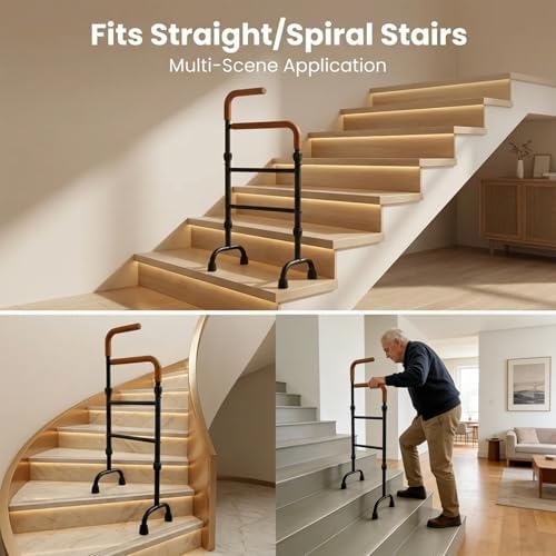 Stair Assist Cane for Seniors, 13-Level Adjustable Height | Portable Lightweight, Slip-Resistant, Mobility Aid for Elderly, Post-Surgery