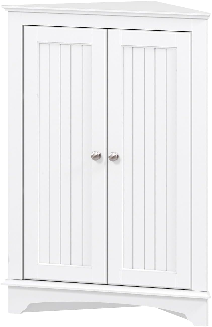 Spirich Corner Bathroom Cabinet with Doors and Adjustable Shelf, White