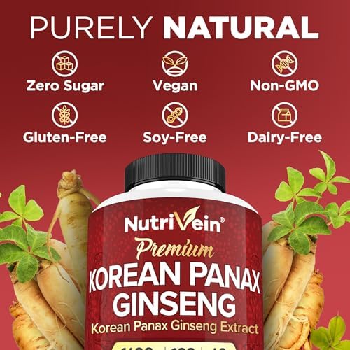 Nutrivein Korean Red Panax Ginseng 1600 mg - 180 Capsules, Extra Strength