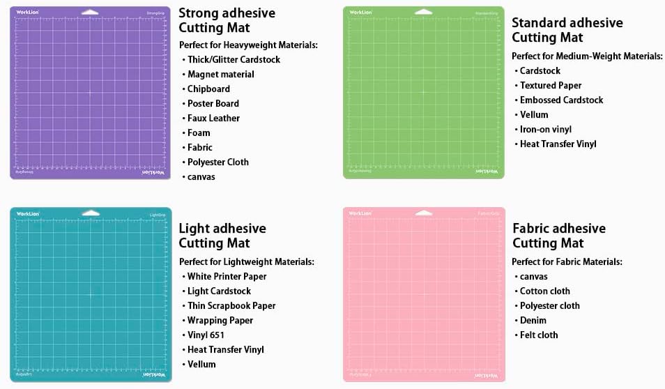 WORKLION Cutting Mat 12x12 Compatible with Maker/Maker 3/Maker 4/Air 2/Explore 3/4, Variety Sticky（Standard, Light