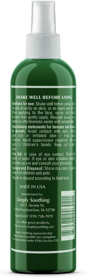 Bug Soother Natural Insect Repellent Spray, DEET-Free 8 oz. (2 Count) | Plant Based | Repels Mosquitos, Gnats & No See'ums | Family Safe | Made in the USA