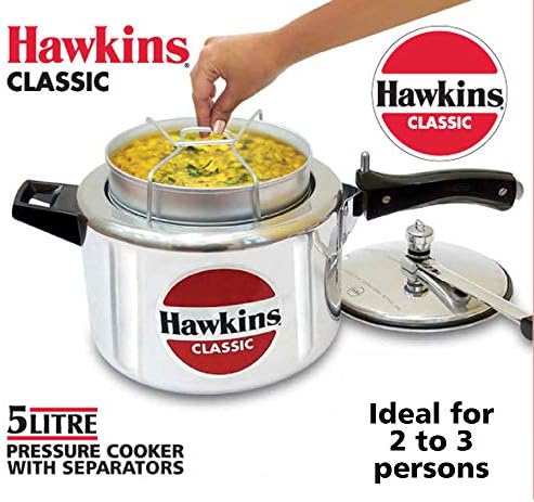 Hawkins 6.5 Litre Classic Pressure Cooker with Pots, Inner Lid Cooker with Separator Set, Silver (CL66)
