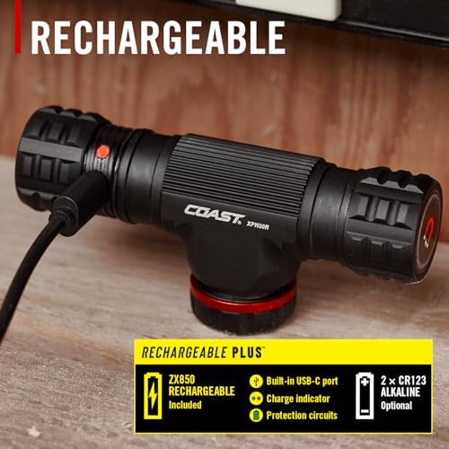 Coast XPH30R 1200 Lumen USB-C Rechargeable Dual Power Headlamp with Twist Focus Beam and Magnetic Base, 4.37 oz. - Black