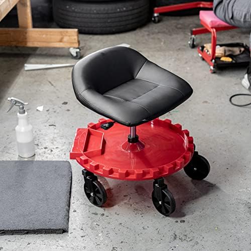 Traxion 2-230 Monster Rolling Padded Mechanic Stool Seat Garage Shop Roller Work Chair with Wheels and Tool Tray, Heavy-Duty 400-lb Capacity