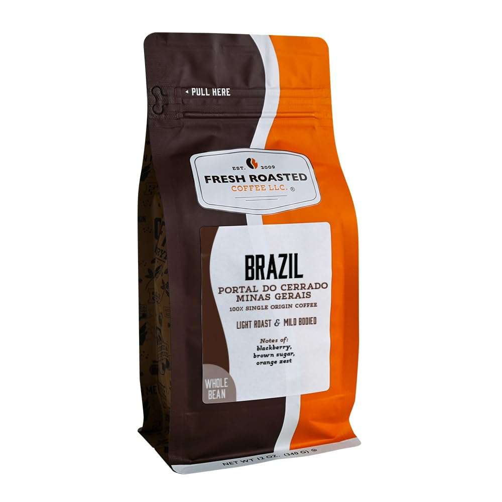 Fresh Roasted Coffee, Dark Brazil Whole Bean Coffee, Med-Dark Roast, Kosher, 5 lb (80 oz)