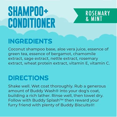 Buddy Grooming Wash 2 in 1 Dog Shampoo, Lavender & Mint, 16 oz. Bottle