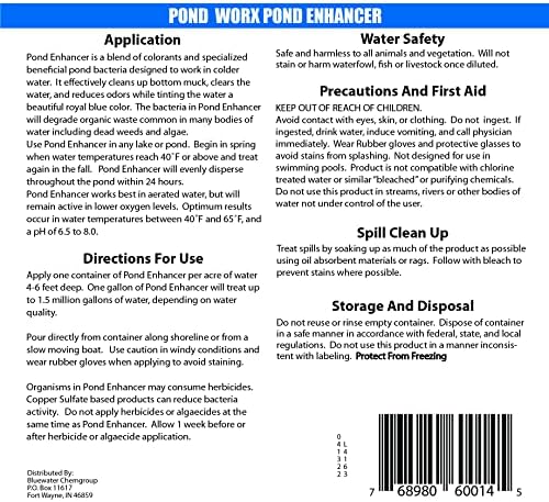 Pond Enhancer Gallon - Pondworx Concentrated Blue Dye with Pondworx Bacteria, 2 in 1 Formulation - Treats 1 Acre - Safe for Fish, Wildlife