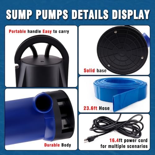 1.5HP Sump Pump, 4000GPH High Flow Clean&Dirty Water Pump