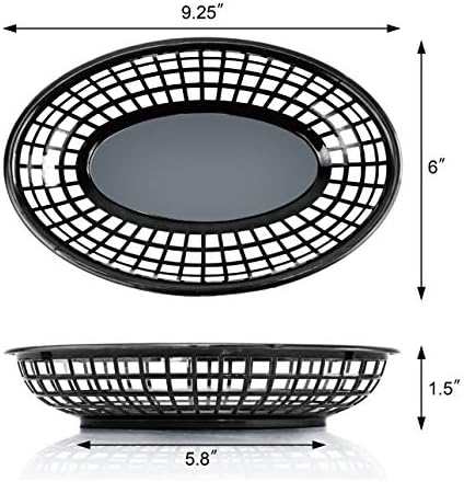 New Star Foodservice Fast Food Baskets, 9 1/4 x 6 Inch Oval, Set of 12, Black