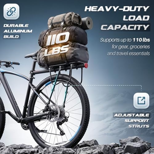 Flexzion Bike Rear Rack Mount - Bicycle Back Seat Pannier Luggage Backpack Cargo Basket Carrier Rack Adjustable Aluminum Alloy for Road MTB Mountain