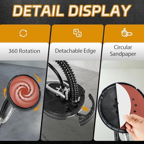 Nouva Power Drywall Sander, Electric Vacuum Sander Variable 6 Speed Adjustment Foldable with 6 Sand Pads