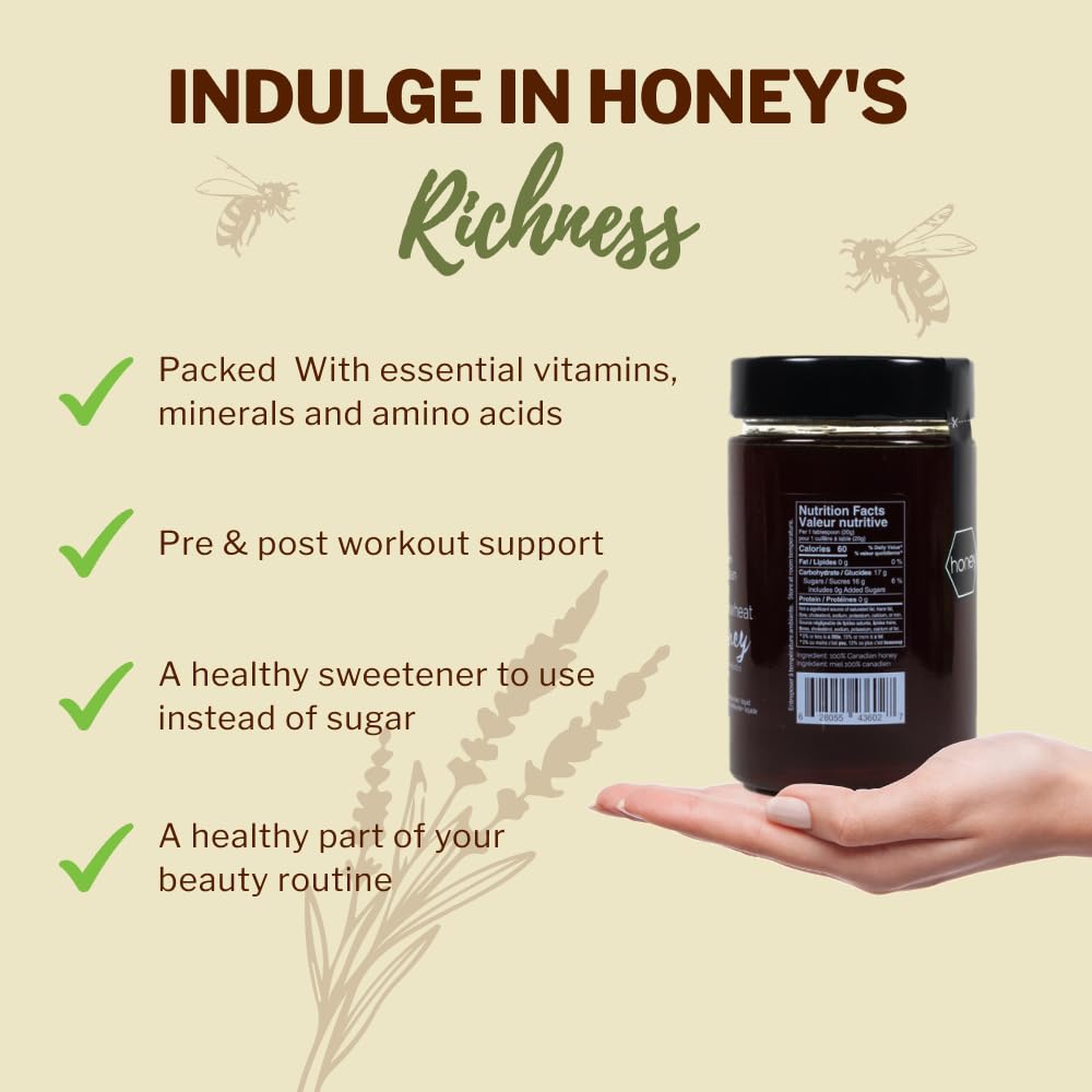 OneRoot Raw Buckwheat Honey – 500g / 17.6oz, Unheated & Unprocessed Dark – Nutrient-Rich, Antioxidant-Packed Natural Sweetener – Pure & Unfiltered Honey
