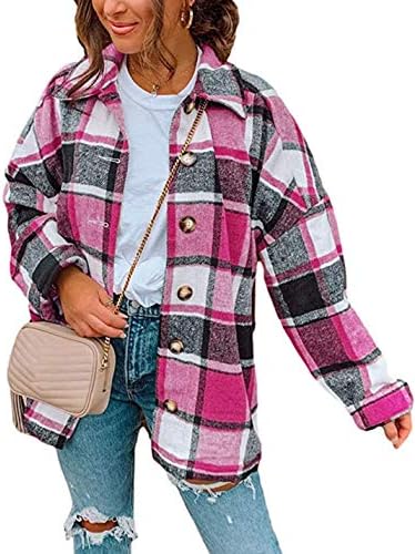 Yeokou Women's Plaid Flannel Shacket Oversized Button Down Long Sleeve Shirt Jacket Casual Spring Fall Outfits