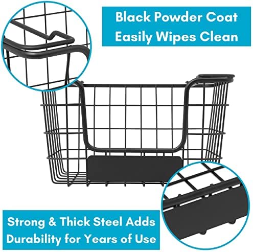 BirdRock Home Stacking Wire Market Baskets with Chalk Label | Set of 2 | Fruit Vegetable Produce Metal Storage Bin for Kitchen Counter | Black