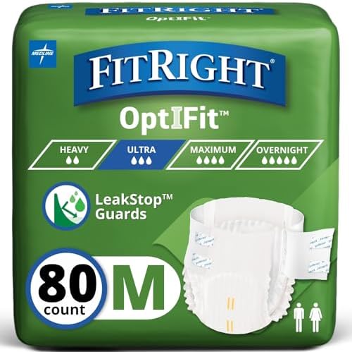 FitRight Ultra Adult Diapers, Disposable Incontinence Briefs, Leak-Proof Diaper, Absorbent Briefs For Men and Women, Maximum Protection, Medium, 32 – 44 in, 20 briefs per bag