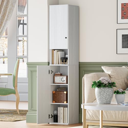 64" Narrow Bathroom Storage Cabinet with Adjustable Shelves and Drawer | 6-Tier Tall Slim Storage Cabinet, Anti-Tip Kit Included