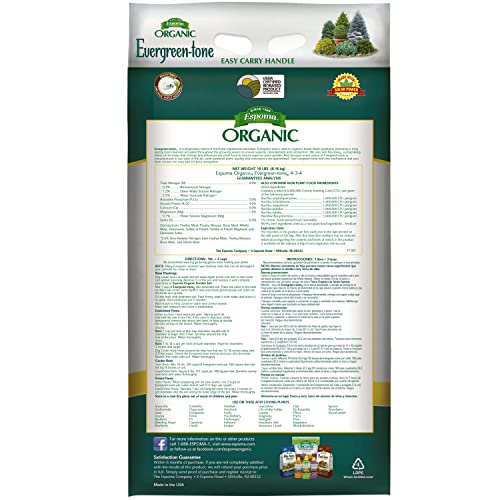 Espoma Organic Evergreen-Tone 4-3-4 Natural & Organic Fertilizer and Plant Food for Evergreen Trees & Shrubs. 18 lb. Bag. Use for Planting & Feeding